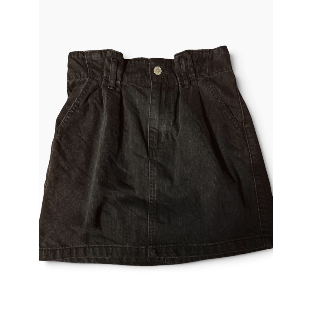 Hollister Ultra High-Rise Black Denim Mini Skirt Paperbag Waist Size 0